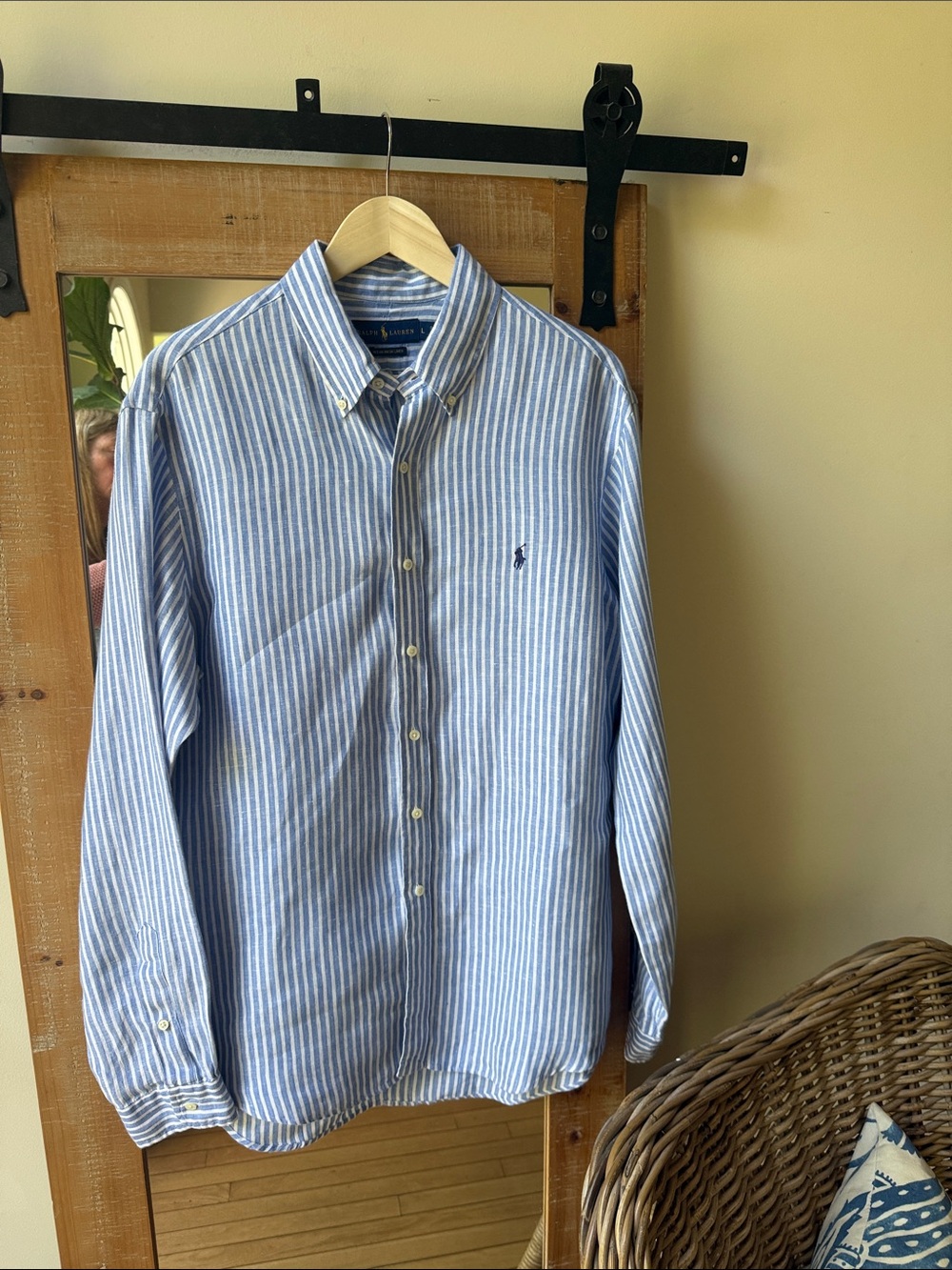 Polo Ralph Lauren Striped Ocean Wash Linen Button Down Shirt Size L
